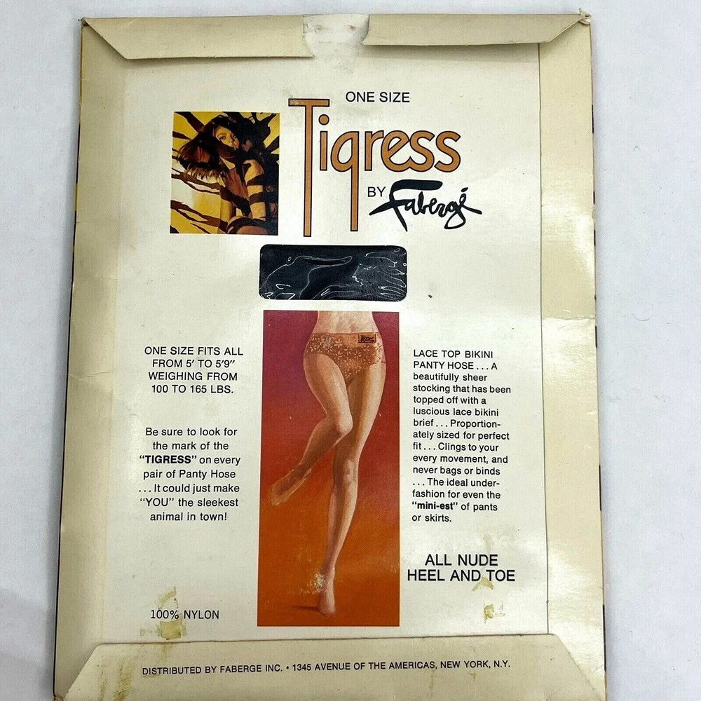 Vtg Tigress‎ by Faberge 1970s Pantyhose~Gray PEWTER 100-165# Nylon Lace Bikini